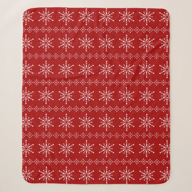 Couverture Sherpa Motif des flocons blancs et rouges de Noël (Devant)