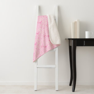 Couverture Sherpa Motif des vaches et des coeurs roses