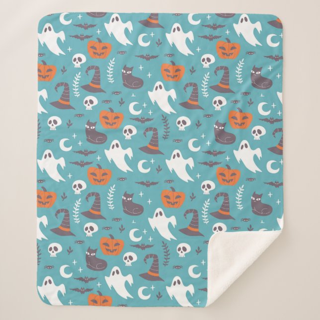 Couverture Sherpa Motif d'Halloween Turquoise amusant (Devant)