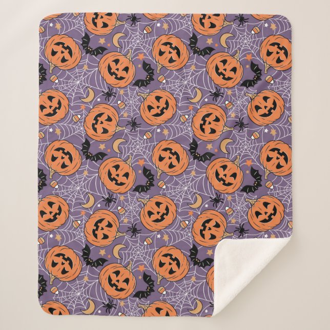 Couverture Sherpa Motif d'Halloween violet Jack-O-lanterne (Devant)