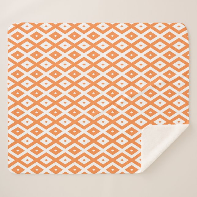 Couverture Sherpa Motif diamant orange et blanc (Devant (Horizontal))