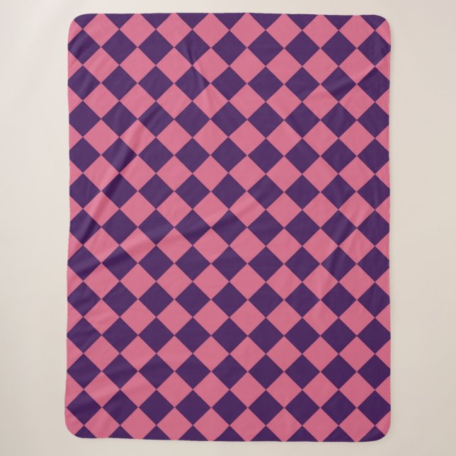 Couverture Sherpa Motif diamant rose pourpre Checker (Devant)