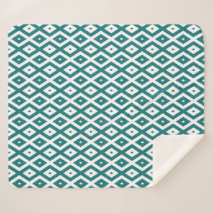 Couverture Sherpa motif diamant turquoise et blanc