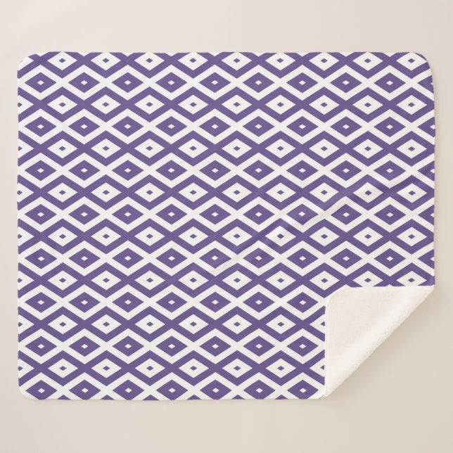 Couverture Sherpa Motif diamant ultra violet et blanc (Devant (Horizontal))