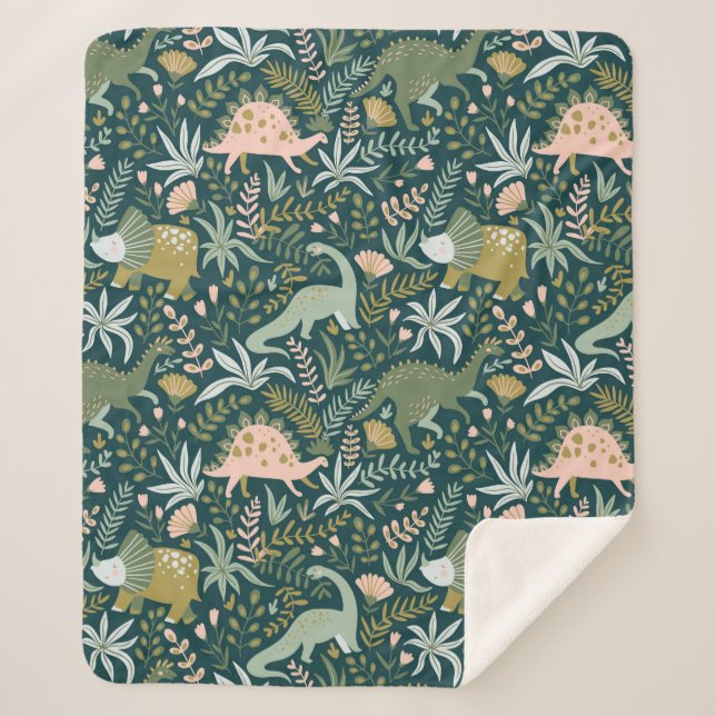 Couverture Sherpa Motif Dinosaur Vert (Devant)