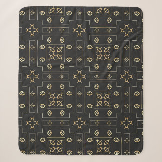 Couverture Sherpa Motif d'œil en or antique sur fond noir