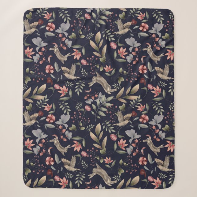 Couverture Sherpa Motif d'oiseaux de lapin sauvage (Devant)