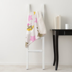 Couverture Sherpa Motif D'Ours, Nounours, Mignons Ours, Étoiles