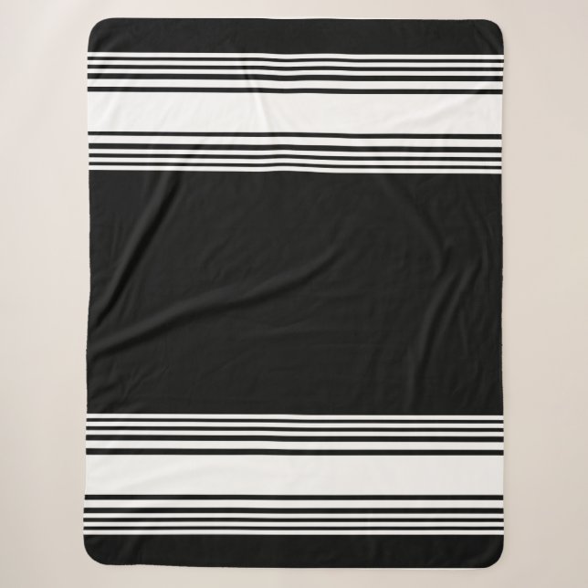 Couverture Sherpa motif élégant noir blanc rayures de contraste (Devant)