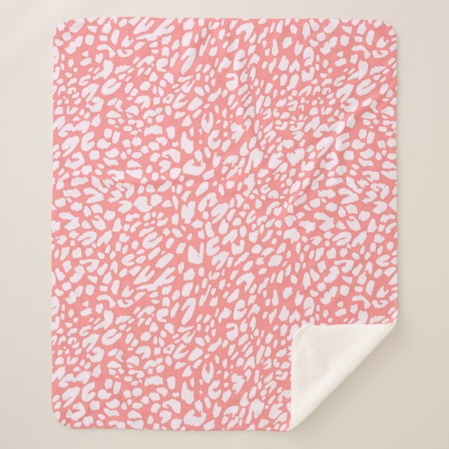 Couverture Sherpa Motif Empreinte de léopard corail (Devant)