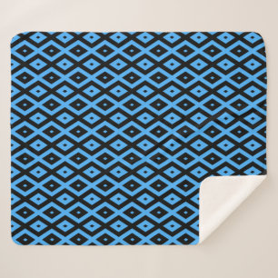 Couverture Sherpa Motif en diamant bleu ciel et noir