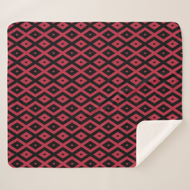 Couverture Sherpa Motif en diamant rouge et noir (Devant (Horizontal))