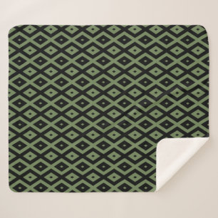 Couverture Sherpa Motif en diamant vert olive et noir