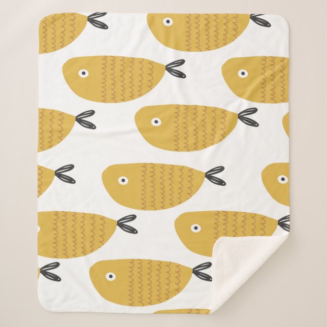 Couverture Sherpa Motif enfantin sans couture avec des poissons drôl (Devant)