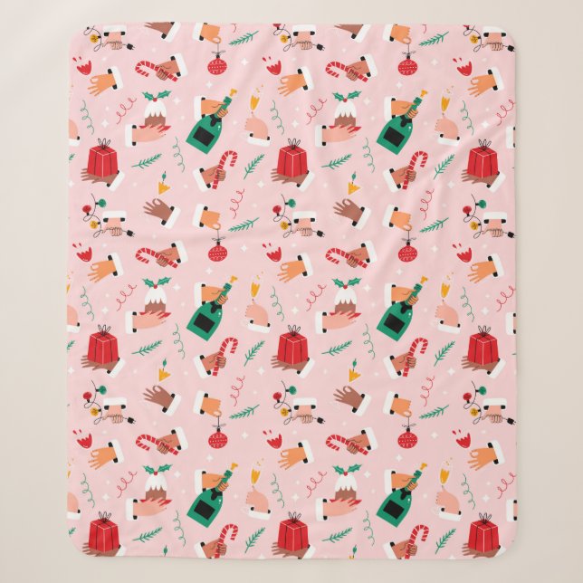 Couverture Sherpa Motif Festif des Mains de Vacances (Devant)