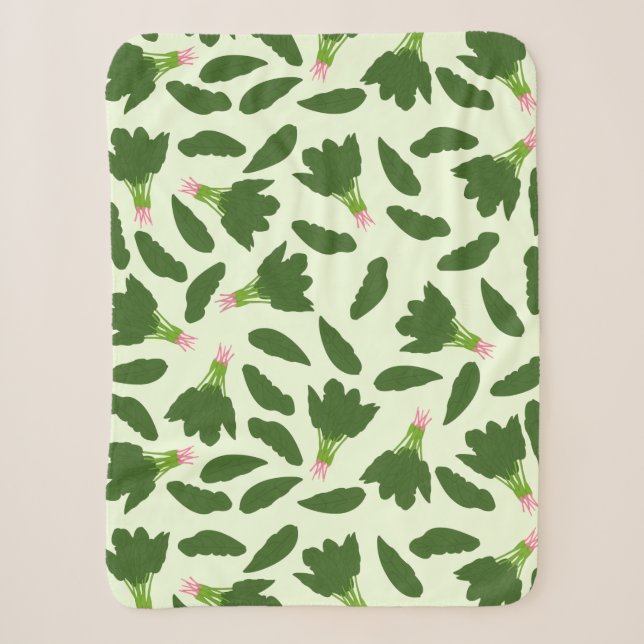 Couverture Sherpa Motif Feuille Green Spinach (Devant)