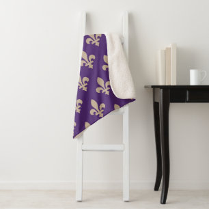 Couverture Sherpa Motif Fleur de Lis, Crème Royale Française sur Vio