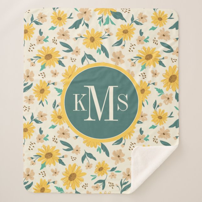 Couverture Sherpa Motif Fleur de marguerite jaune (Devant)