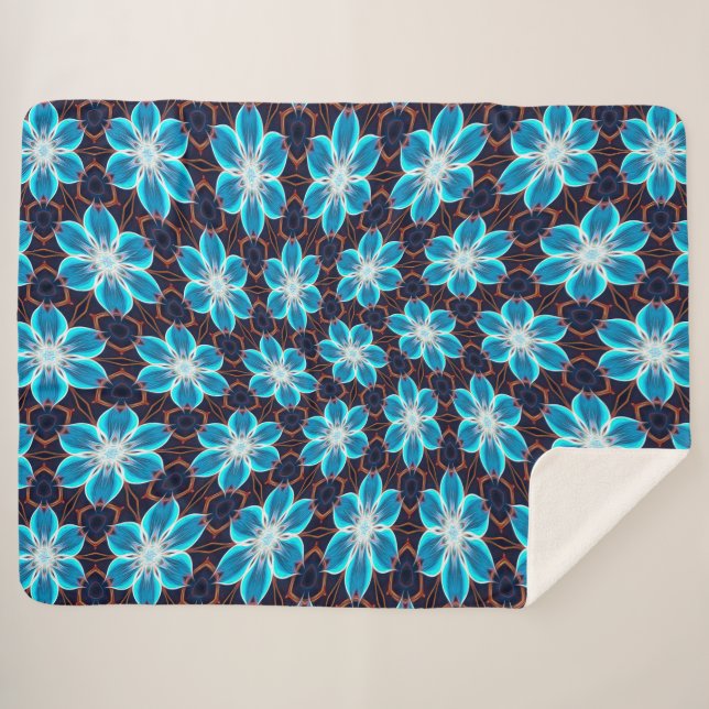 Couverture Sherpa Motif Fleurs bleues Abstraites (Devant (Horizontal))