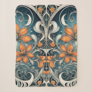 Couverture Sherpa Motif floral Art Nouveau sarcelle orange