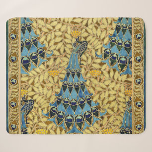 Couverture Sherpa Motif floral au paon bleu Art nouveau vintage