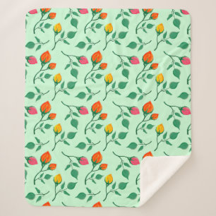 Couverture Sherpa Motif floral avec fleurs roses colorées