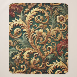Couverture Sherpa Motif floral baroque royal