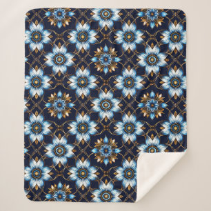 Couverture Sherpa Motif floral bleu et or élégant