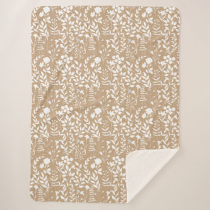 Couverture Sherpa Motif floral bleu.ST02. blanc L Orange BG
