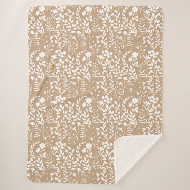 Couverture Sherpa Motif floral bleu.ST02. blanc L Orange BG (Devant)
