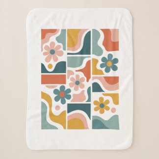 Couverture Sherpa Motif floral bohème rétro des années 70 Grille de