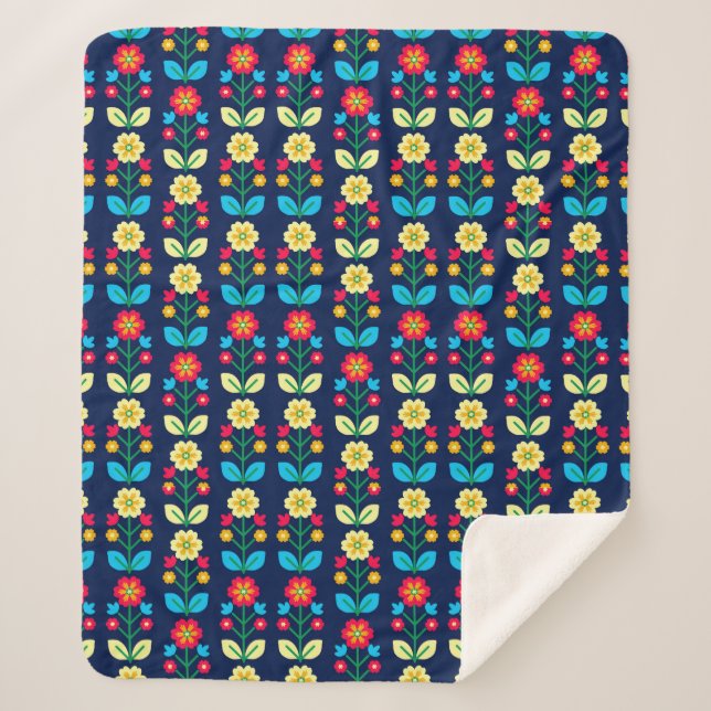Couverture Sherpa Motif floral coloré (Devant)
