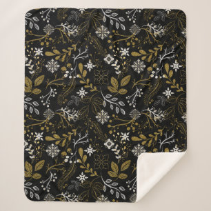 Couverture Sherpa Motif floral complexe avec or et blanc