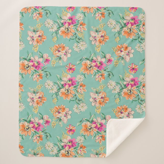 Couverture Sherpa Motif floral de croquis lumineux (Devant)