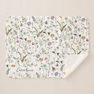 Couverture Sherpa Motif floral de jardin de fleurs sauvages personna