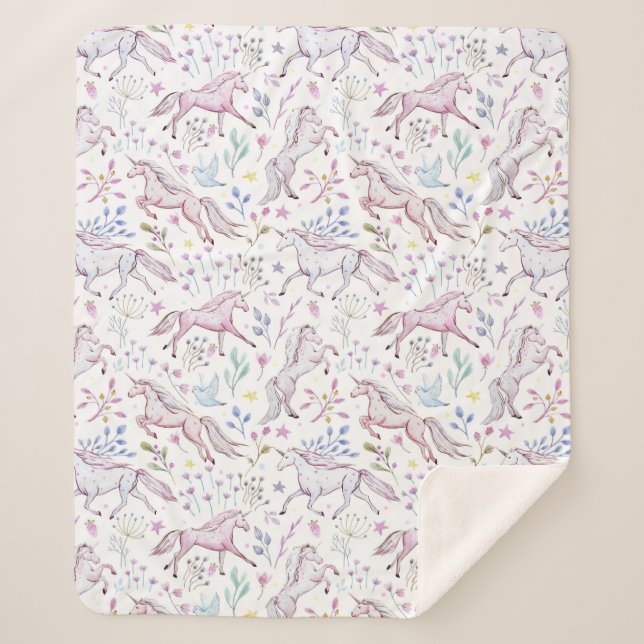 Couverture Sherpa Motif floral de licorne d'aquarelle (Devant)