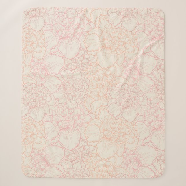 Couverture Sherpa Motif floral de pivoine rose (Devant)