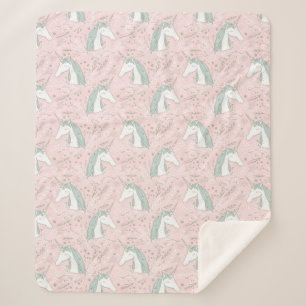 Couverture Sherpa Motif floral doux de licorne