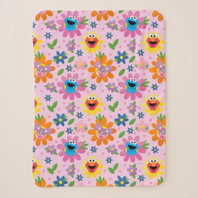 Couverture Sherpa Motif floral rose de la rue Sésame (Devant)