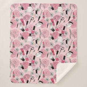 Couverture Sherpa Motif floral rose de produits de beauté