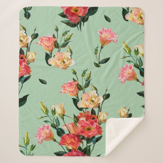 Couverture Sherpa Motif floral sans couture dans le style victorien. (Devant)