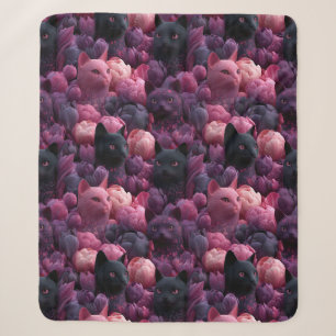 Couverture Sherpa Motif floral surréaliste de chat noir et de pivoin