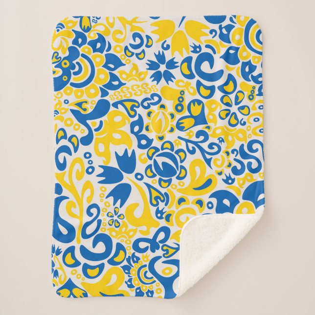 Couverture Sherpa Motif folklorique aux couleurs du drapeau ukrainie (Devant)