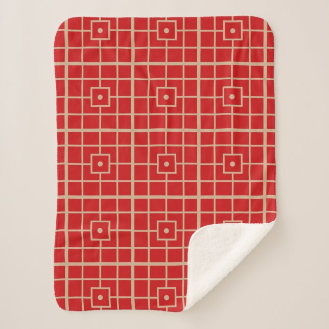 Couverture Sherpa Motif géométrique chinois traditionnel rouge et or (Devant)