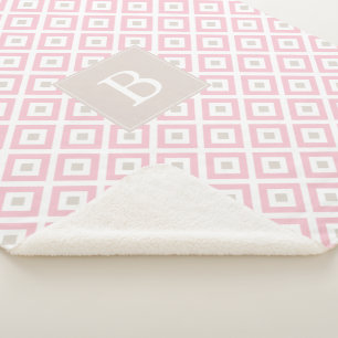 Couverture Sherpa Motif géométrique rose pâle Monogramme