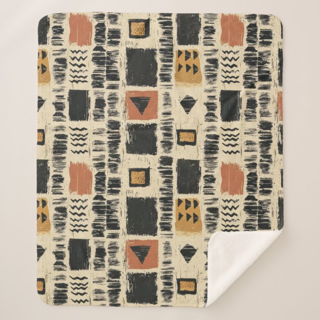 Couverture Sherpa Motif géométrique rustique en boue de coton (3) (Devant)