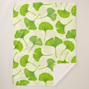 Couverture Sherpa Motif Ginkgo sur blanc