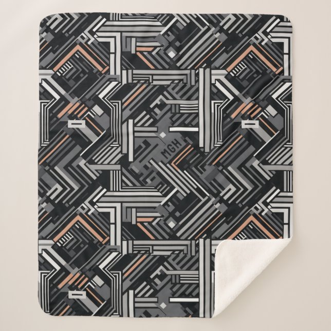 Couverture Sherpa Motif industriel Abstrait Monogramme personnalisé (Devant)