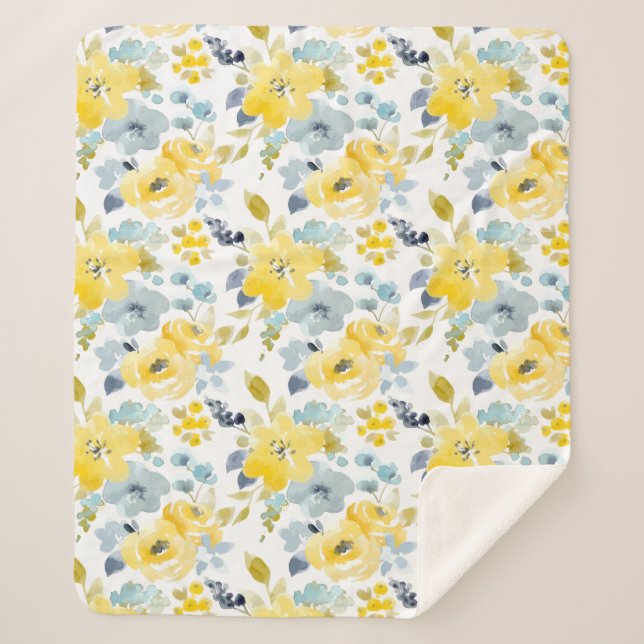 Couverture Sherpa Motif jaune et bleu d'aquarelle (Devant)