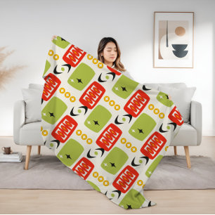 Couverture Sherpa Motif MCM de l'âge atomique en rouge, vert, jaune
